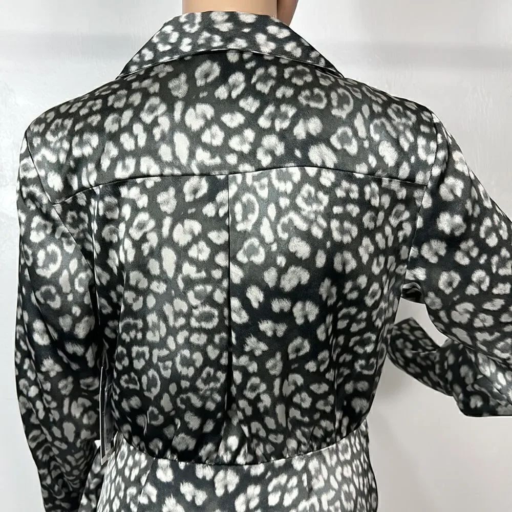 Worthington Animal Print Long Sleeve Satin Wrap Dress Size S - Picture 8 of 14